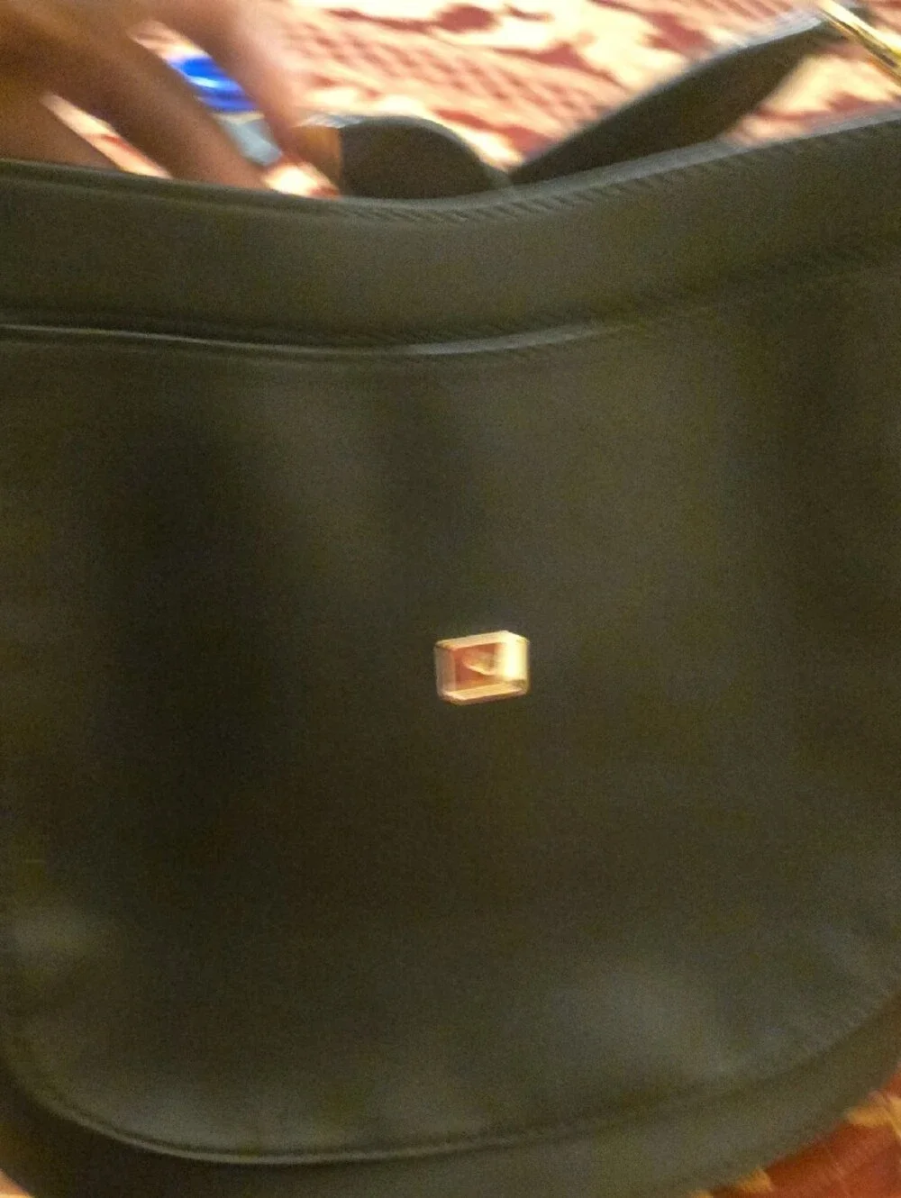 Michael Kors Black Leather Shoulder Bag with Gold MK Emblem